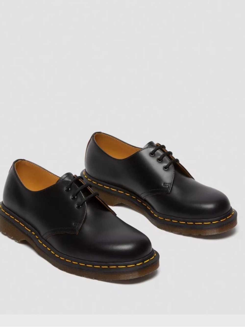 Dr. Martens Black Leather 3-Eye Derby with Yellow Stitching